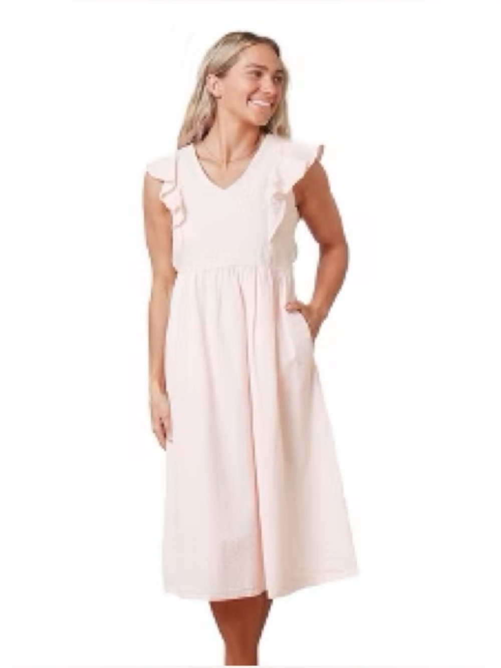 Hope & Henry | Seersucker striped midi sundress Women’s size 12 ruffle sleeve
